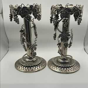 Vintage Studio Silversmith Grapevine Candle Holders H 9 in top dia 4 in